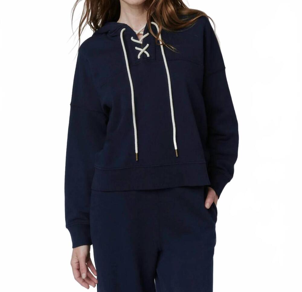 NEW THE GREAT. lace up hoodie in true navy